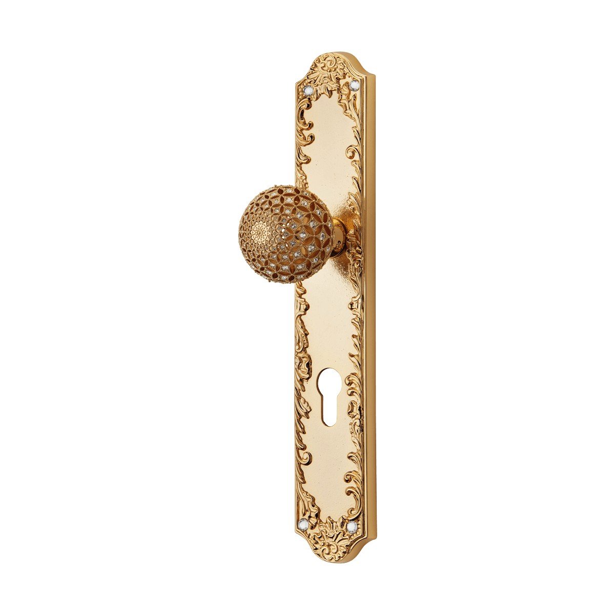 001 cat-jewel-fp-door-knob Ιταλικό Επίχρυσο Πόμολο με πλάκα Jewel με Swarovski® crystals 069 - Image 1