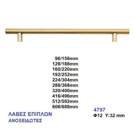 Λαβή Φ12 Χρυσό ματ Νο 4797