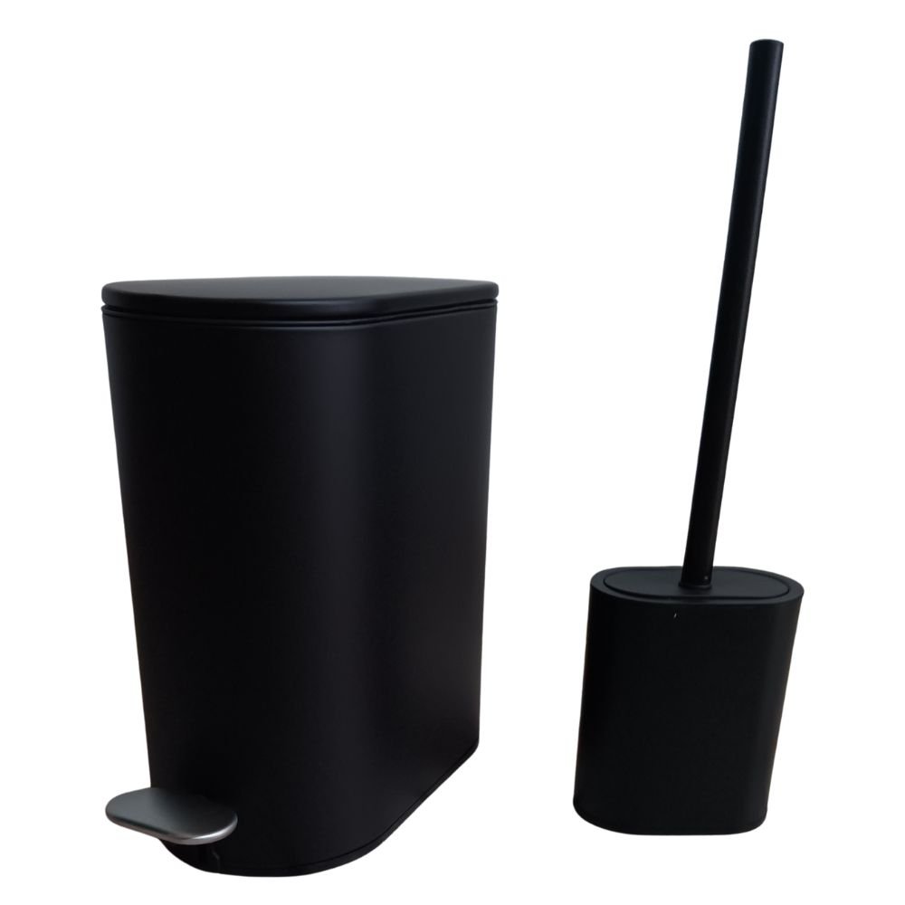 20250211_152118-final Σετ καλάθι μπάνιου οβάλ 5 λίτρα soft close με πιγκάλ μαύρο 14χ14 28 cm Eurocasa - Image 1