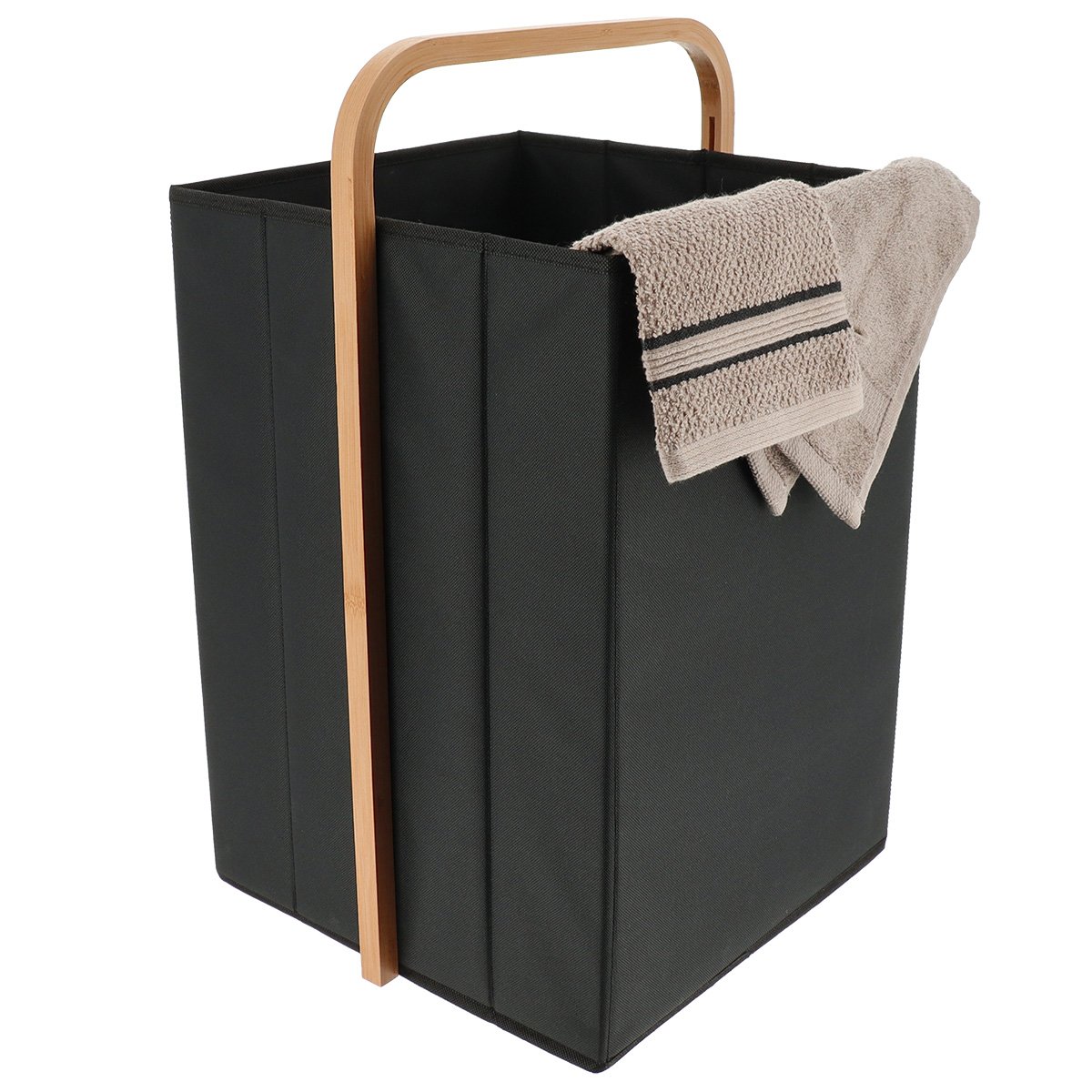 8727103 Καλάθι απλύτων τετράγωνο bamboo -polyester μαύρο 55χ35χ33 cm Eurocasa - Image 1