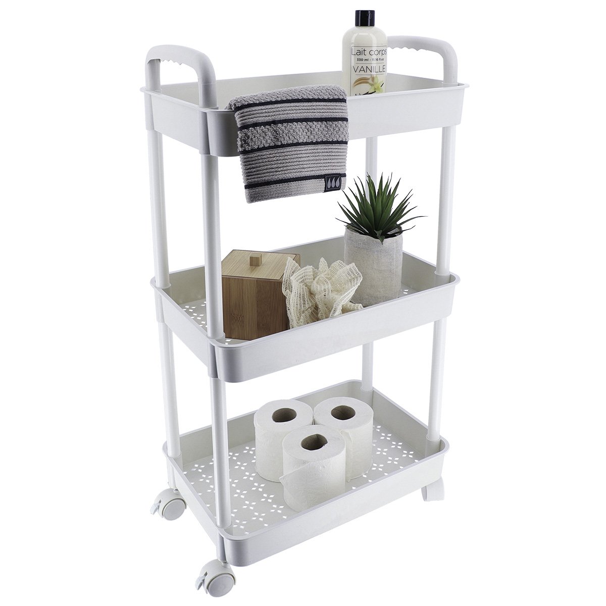 98182100 Ραφιέρα με 3 ράφια abs με ρόδες 77x38x26,50 cm Eurocasa - Image 1