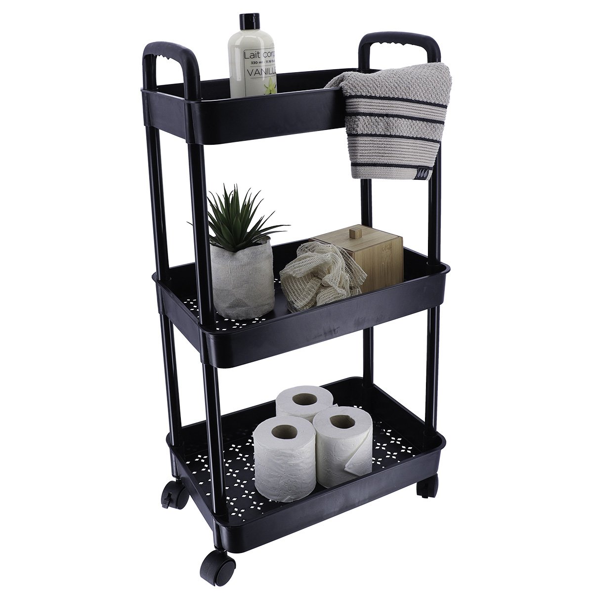 98182108 Ραφιέρα με 3 ράφια abs με ρόδες 77x38x26,50 cm Eurocasa - Image 1