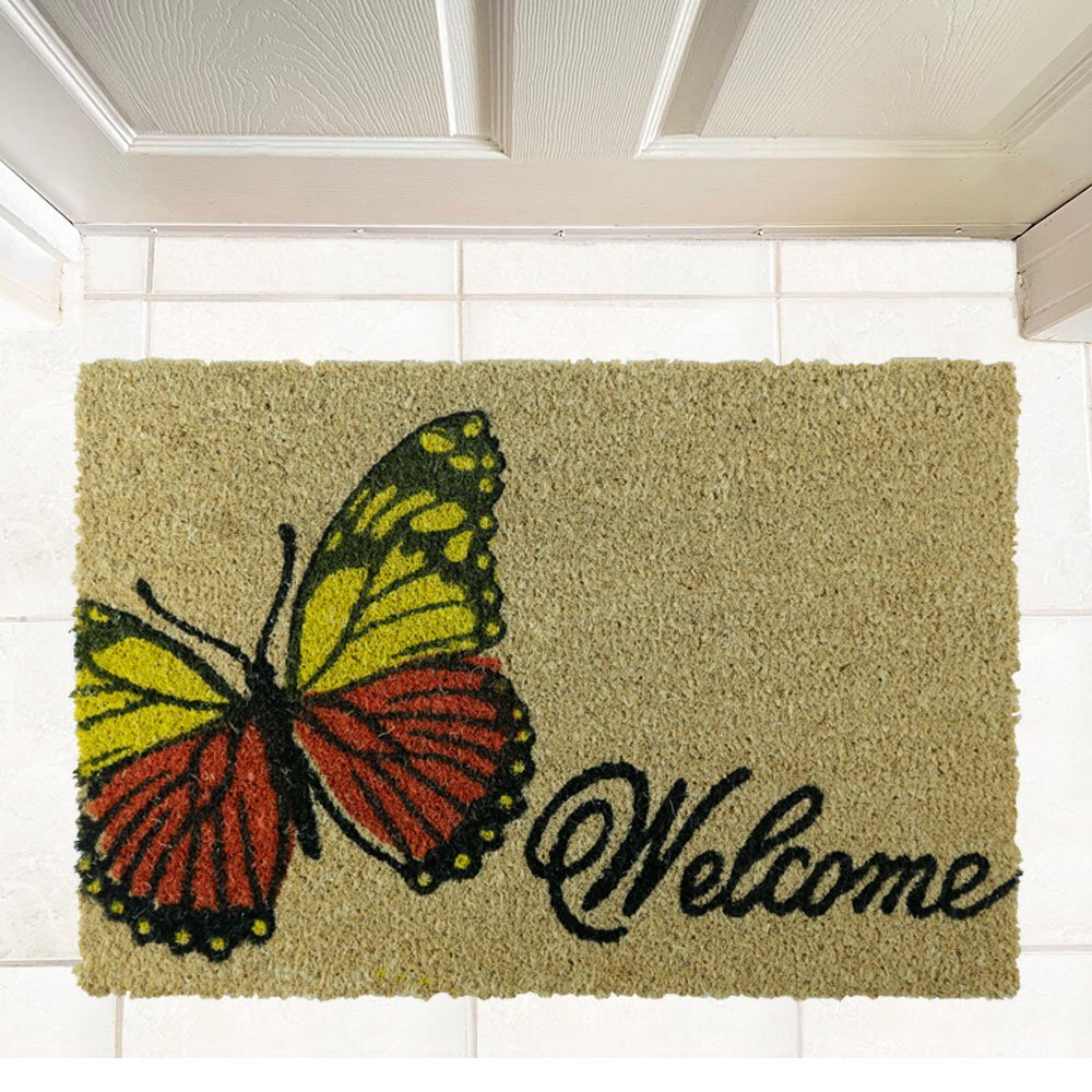 coir-doormat-butterflywelcome-sl8624-40x60-8624B1 ΠΑΤΑΚΙ ΕΙΣΟΔΟΥ ΚΟΚΟΦΟΙΝΙΚΑ BUTTERFLYWELCOME SL8624 40X60 - Image 1