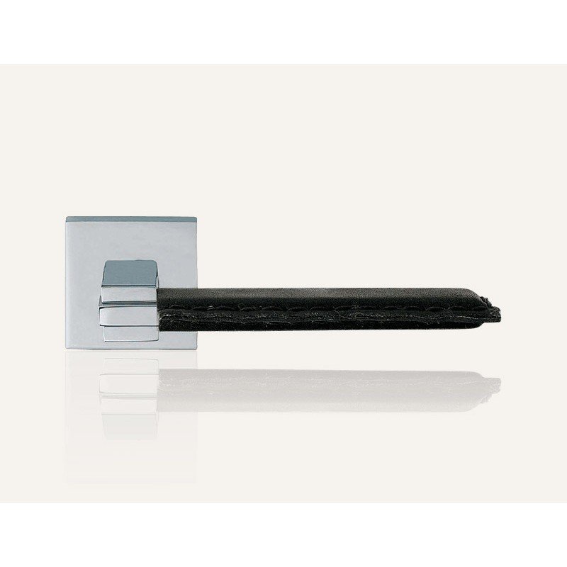 still-slim-pelle-cr-door-handle Ιταλικό πόμολο Slim Pelle με ροζέτα σε Χρώμιο/μάυρο δέρμα 130 - Image 1
