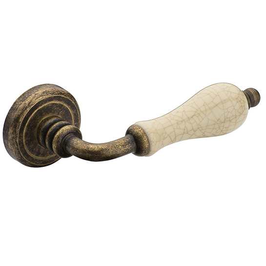 315-03αντ Roline Κ315 Πόμολο Μεσόπορτας Ζεύγος από Ορείχαλκο & Πορσελάνη Αντικέ-Κρακελέ Φ50x129mm - Image 1