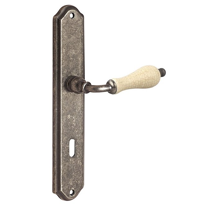 K315-7520OS7 Roline Κ315 Πόμολο Εξώπορτας Ζεύγος Φιξ από Ορείχαλκο & Πορσελάνη Old Silver-Κρακελέ 255x45x129mm - Image 1