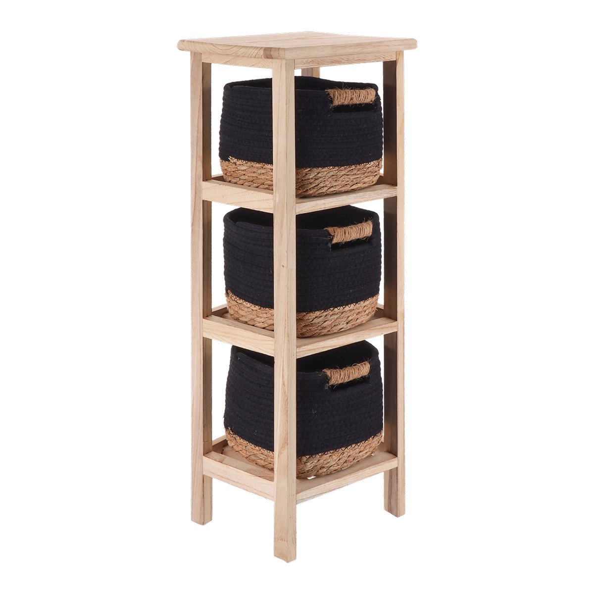 98260103 Έπιπλο ξύλινο με 3 συρτάρια από χόρτο -βαμβάκι 25χ25χ77 cm Eurocasa - Image 1