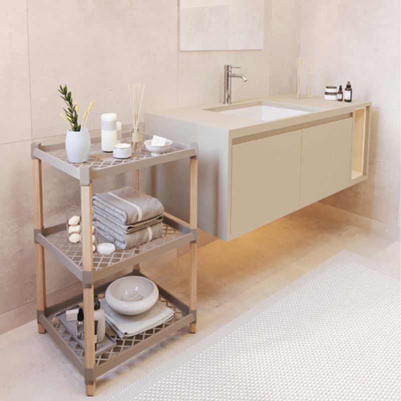 FIX-2000-3-1 Ραφιέρα δαπέδου πλαστική - ξύλινη χρώμα φυσικό - μπεζ 45x38x79εκ. - Image 1