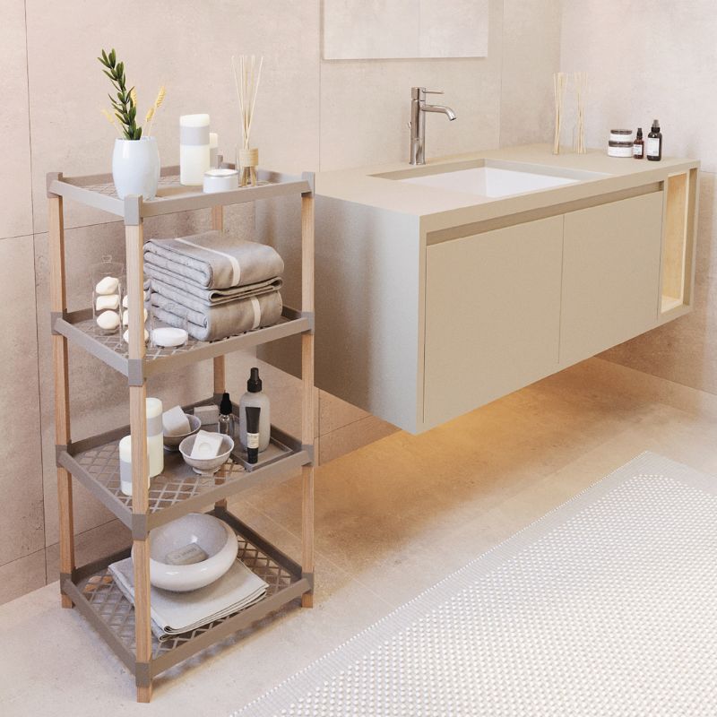 FIX-2000-4-1 Ραφιέρα δαπέδου πλαστική - ξύλινη χρώμα φυσικό - μπεζ 45x38x112εκ. - Image 1