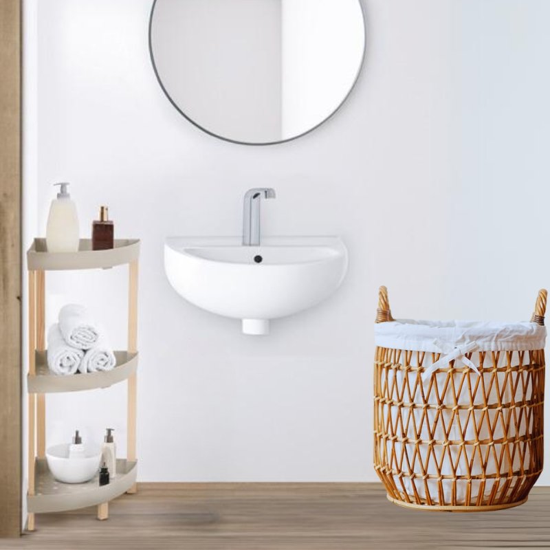 FIX-2002-1 Ραφιέρα δαπέδου γωνιακή πλαστική - ξύλινη χρώμα φυσικό - μπεζ 44x32x79εκ. - Image 1