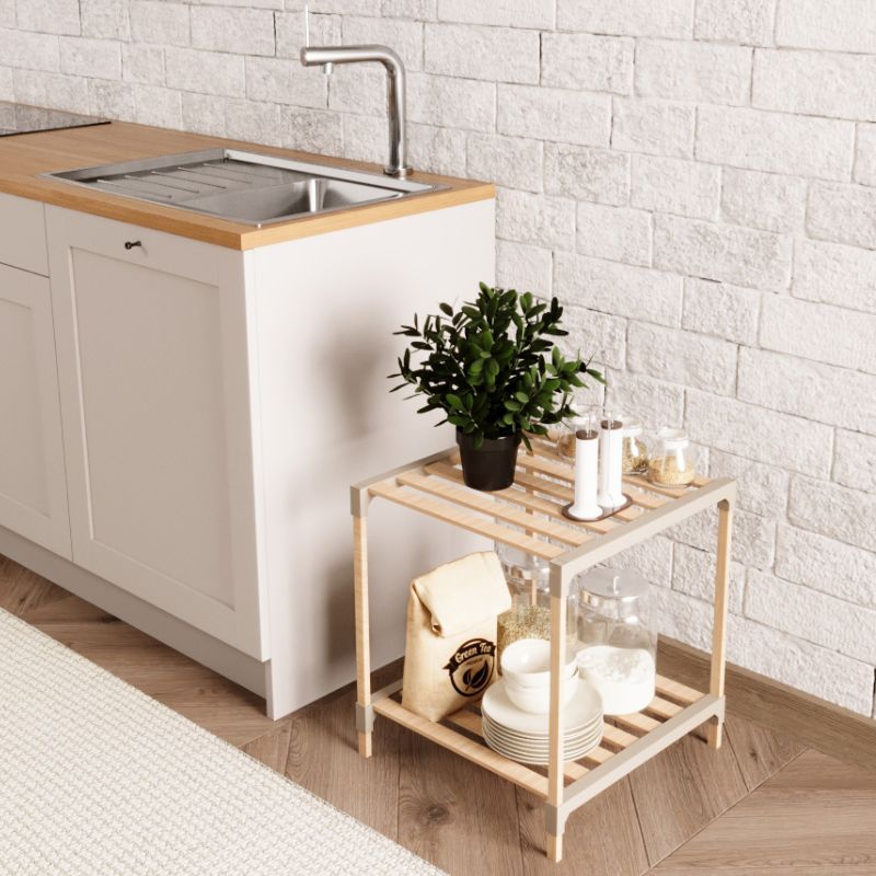 FIX-2013-2-1 Τραπεζάκι βοηθητικό - κομοδίνο ξύλινο - πλαστικό χρώμα φυσικό - μπεζ 41x33x45εκ. - Image 1