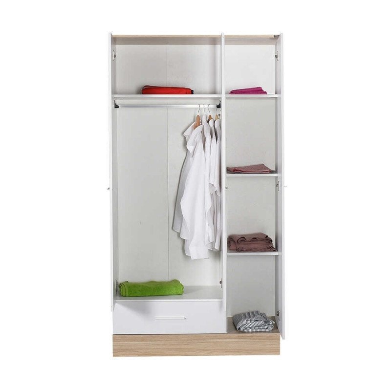 GP009-0025-1 Ντουλάπα ρούχων Base Megapap τρίφυλλη με συρτάρια σε χρώμα λευκό - sonoma 103x52x198εκ. - Image 1