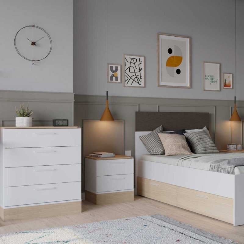 GP009-0031-1 Κομοδίνo Base Megapap σε χρώμα λευκό - sonoma 45x40x52εκ. - Image 1