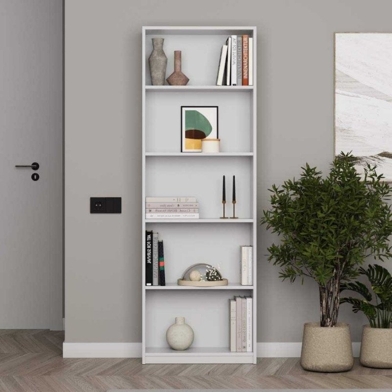 GP009-0036-1 Βιβλιοθήκη μελαμίνης Max Megapap σε χρώμα λευκό 58x23x170εκ. - Image 1