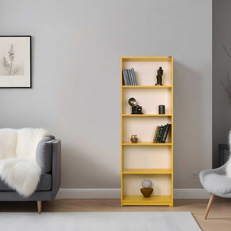 GP009-0037-1 Βιβλιοθήκη μελαμίνης Max Megapap σε χρώμα κίτρινο 58x23x170εκ. - Image 1