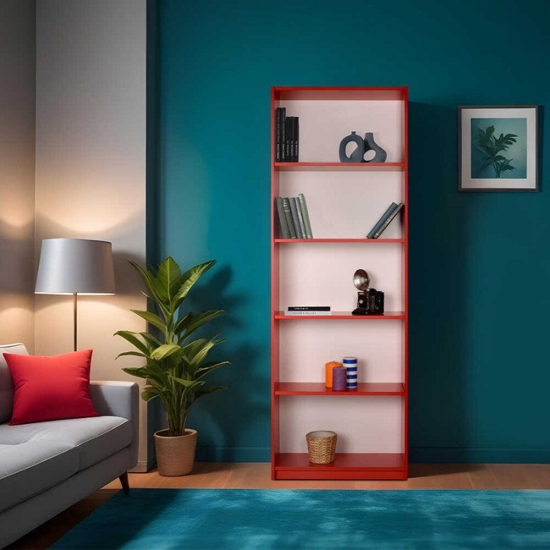GP009-0038-1 Βιβλιοθήκη μελαμίνης Max Megapap σε χρώμα κόκκινο 58x23x170εκ. - Image 1