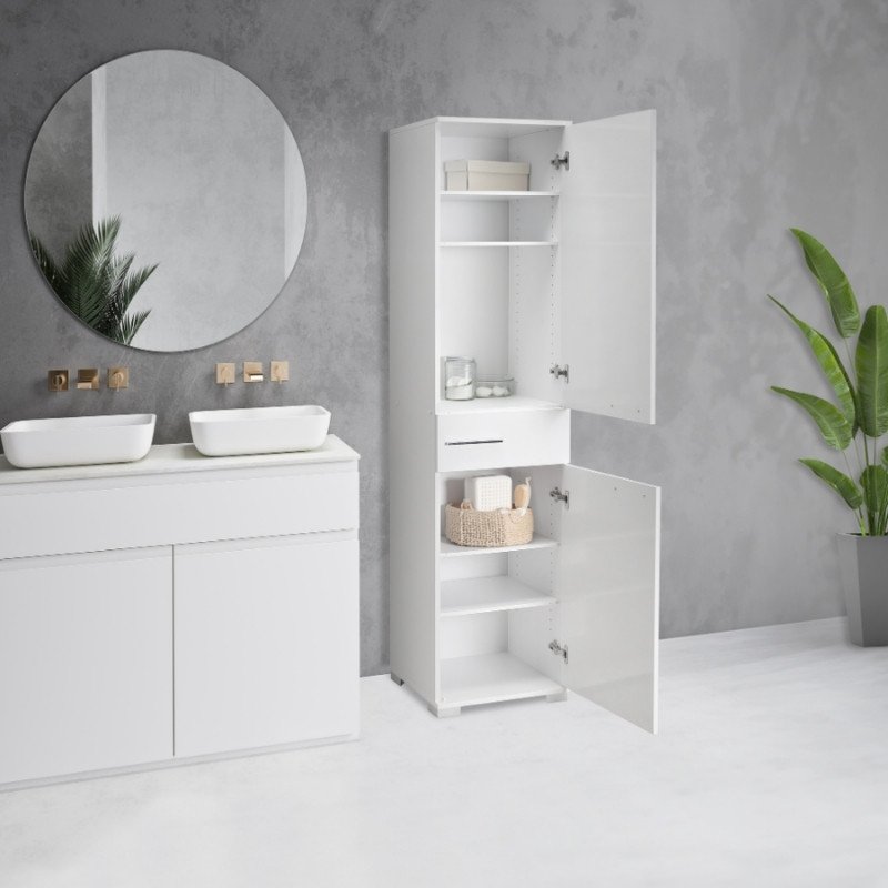 GP009-0047-1 Ντουλάπα ρούχων - παπουτσοθήκη 12 ζεύγων Diamond Megapap μονόφυλλη σε λευκό 45x40x187εκ. - Image 1