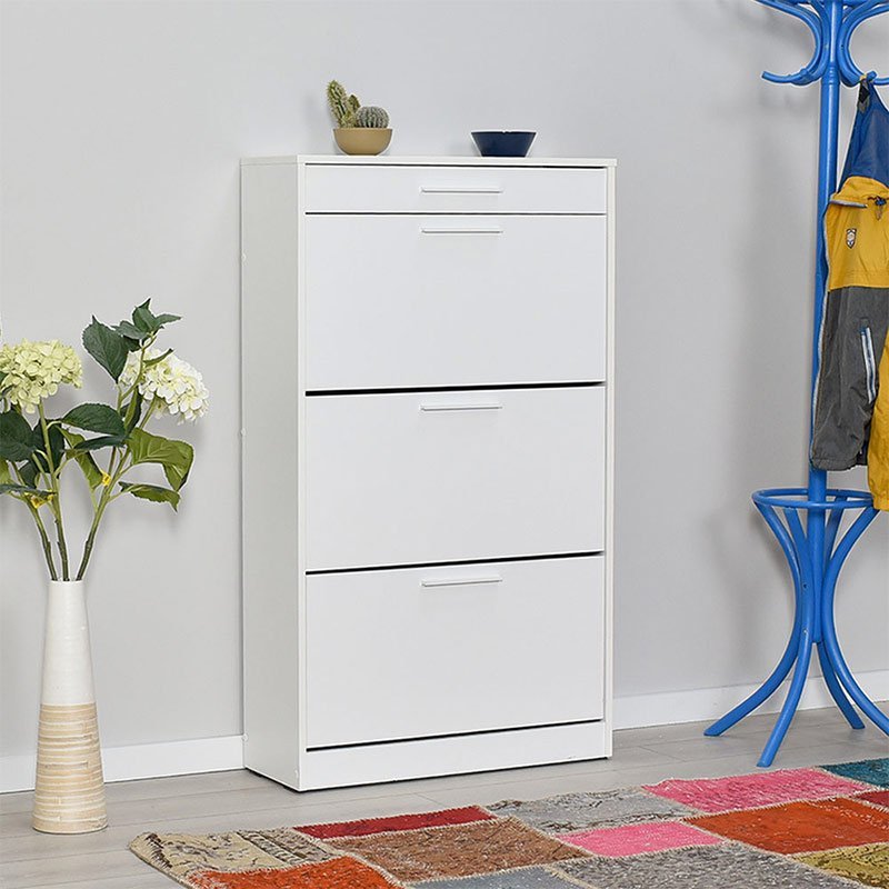 GP009-0079-1 Παπουτσοθήκη μελαμίνης Flat Megapap 18 ζεύγων σε χρώμα λευκό 75x29x128εκ. - Image 1