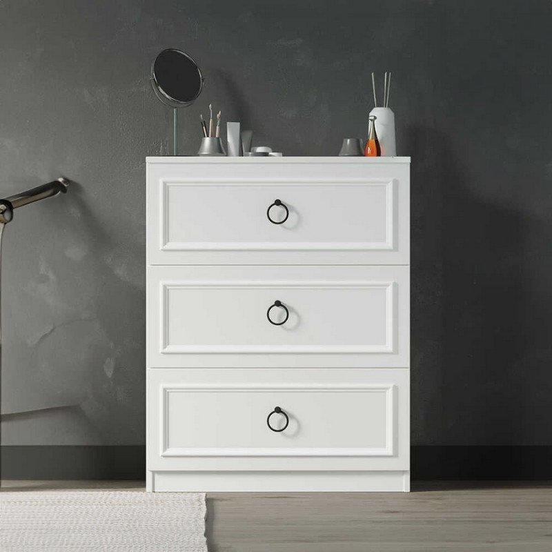 GP009-0228-1 Συρταριέρα μελαμίνης Hampton Megapap χρώμα λευκό 72x44x93εκ. - Image 1