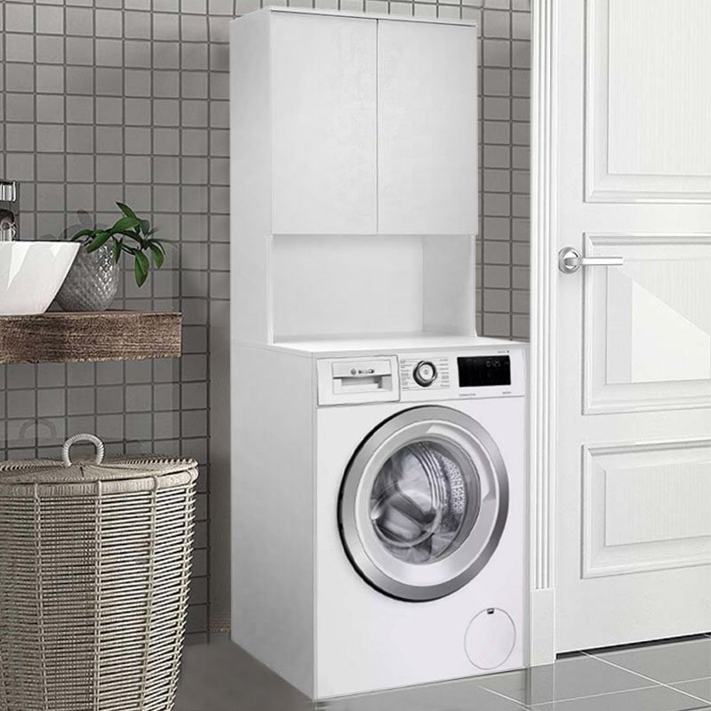 GP009-02341-1 Έπιπλο πλυντηρίου Ceza Megapap από μελαμίνη χρώμα λευκό 65x60x182εκ. - Image 1