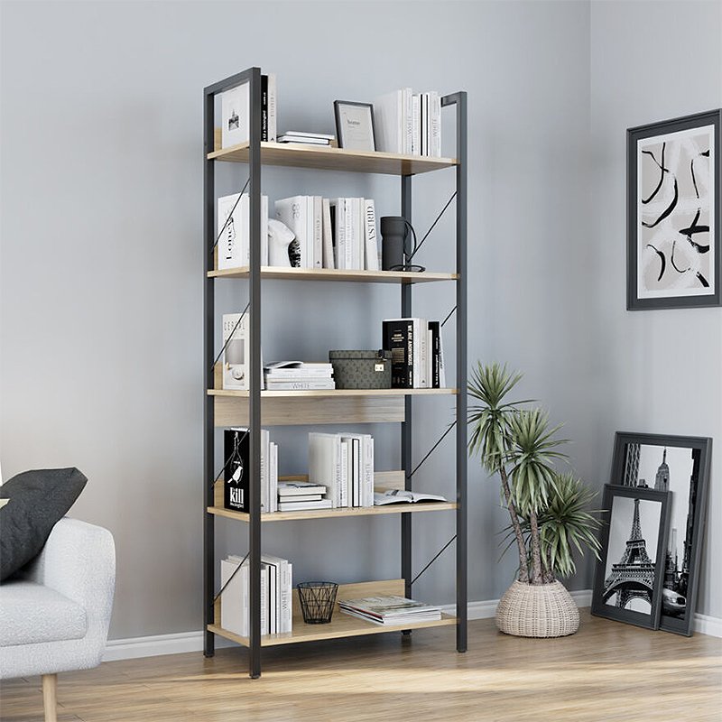 GP009-02831-1 Βιβλιοθήκη Connect Megapap χρώμα florida oak 73x35x172εκ. - Image 1