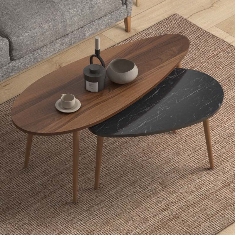 GP022-00394-1 Βοηθητικά τραπεζάκια Elips Megapap από μελαμίνη χρώμα καρυδί - μαύρο εφέ μαρμάρου 116x46x46εκ. - Image 1