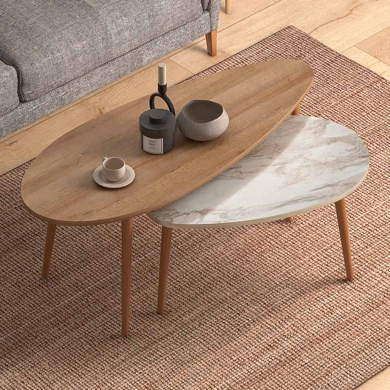 GP022-00395-1 Βοηθητικά τραπεζάκια Elips Megapap από μελαμίνη χρώμα oak - μπεζ εφέ μαρμάρου 116x46x46εκ. - Image 1