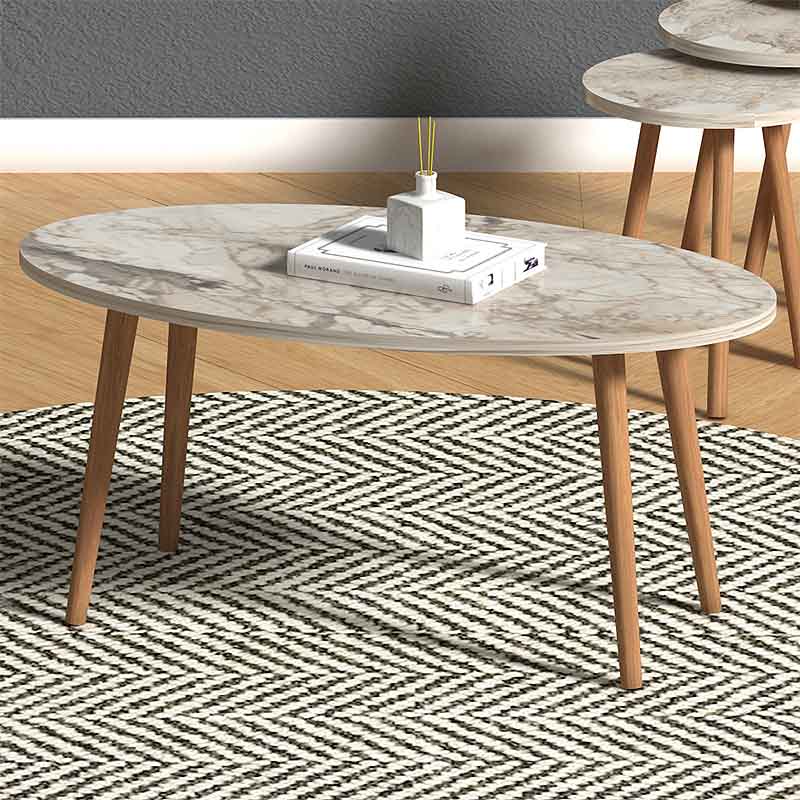 GP022-00401-1 Τραπεζάκι σαλονιού + βοηθητικά τραπεζάκια Elips Megapap από μελαμίνη χρώμα εφέ μαρμάρου 90x50x41εκ. - Image 1