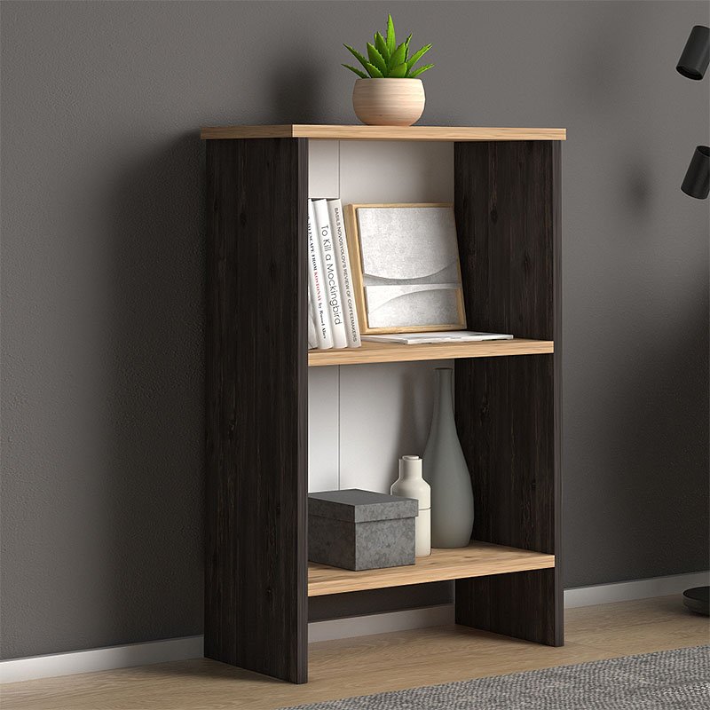 GP022-00741-1 Βιβλιοθήκη μελαμίνης Flora Megapap χρώμα industrial grey - oak 52x25x80εκ. - Image 1