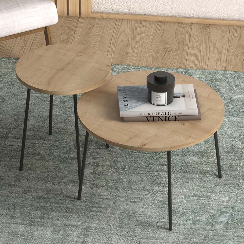 GP022-00831-1 Σετ τραπεζάκια σαλονιού Select Megapap 2 τμχ. από μελαμίνη χρώμα oak 60x60x47εκ. - Image 1