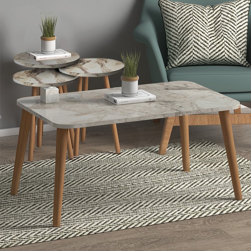 GP022-00852-1 Τραπεζάκι σαλονιού σετ 4 τμχ Soul Megapap χρώμα μπεζ εφέ μαρμάρου 90x55x43εκ. - Image 1