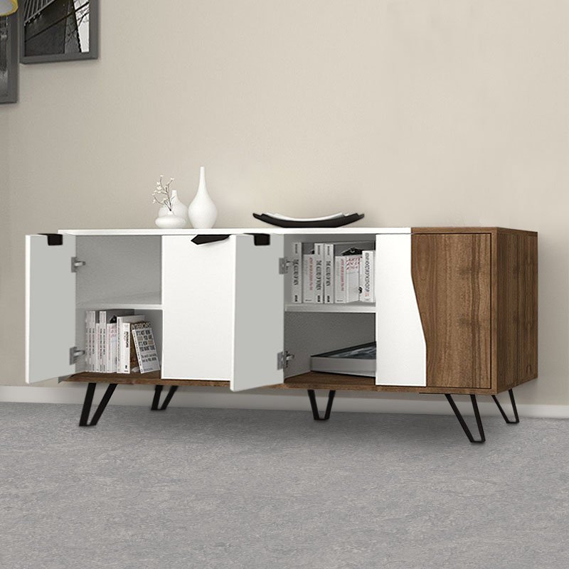 GP028-00511-1 Μπουφές Jasmine Megapap χρώμα λευκό - καρυδί 160x45x78εκ. - Image 1