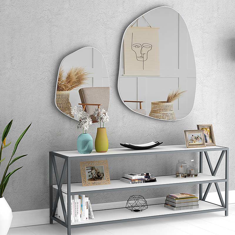 GP028-0061-1 Σετ καθρεφτών τοίχου Denza Megapap 2 τμχ. χρώμα λευκό 100x80x2,2εκ. - Image 1