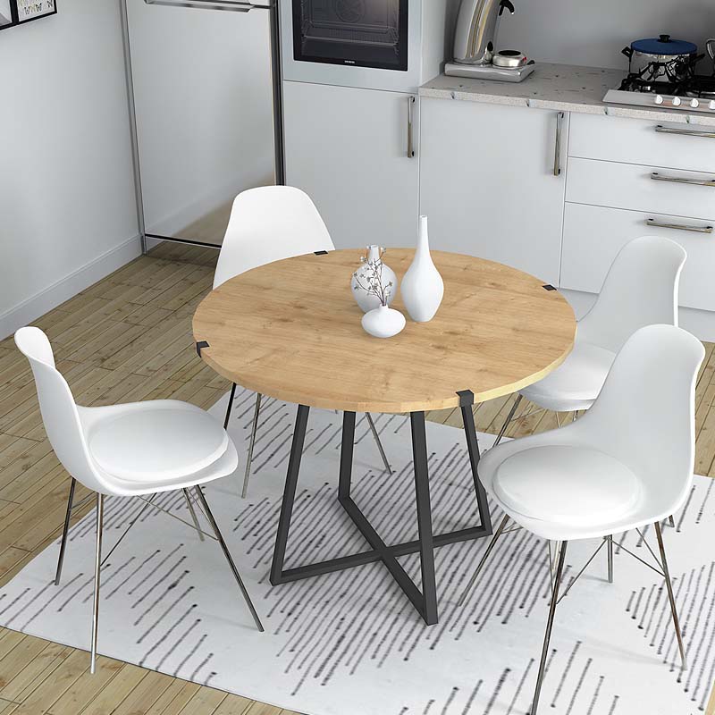 GP028-00641-1 Τραπέζι Rubes Megapap χρώμα φυσικό οξιάς - ανθρακί 100x100x78εκ. - Image 1