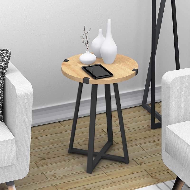 GP028-00661-1 Βοηθητικό τραπεζάκι Pedro Megapap χρώμα φυσικό οξιάς - ανθρακί 44x44x58εκ. - Image 1