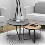 Σετ τραπεζάκια σαλονιού Davis Megapap 2τμχ. χρώμα γκρι σκυροδέματος/φυσικό οξιάς 70x69x46εκ.