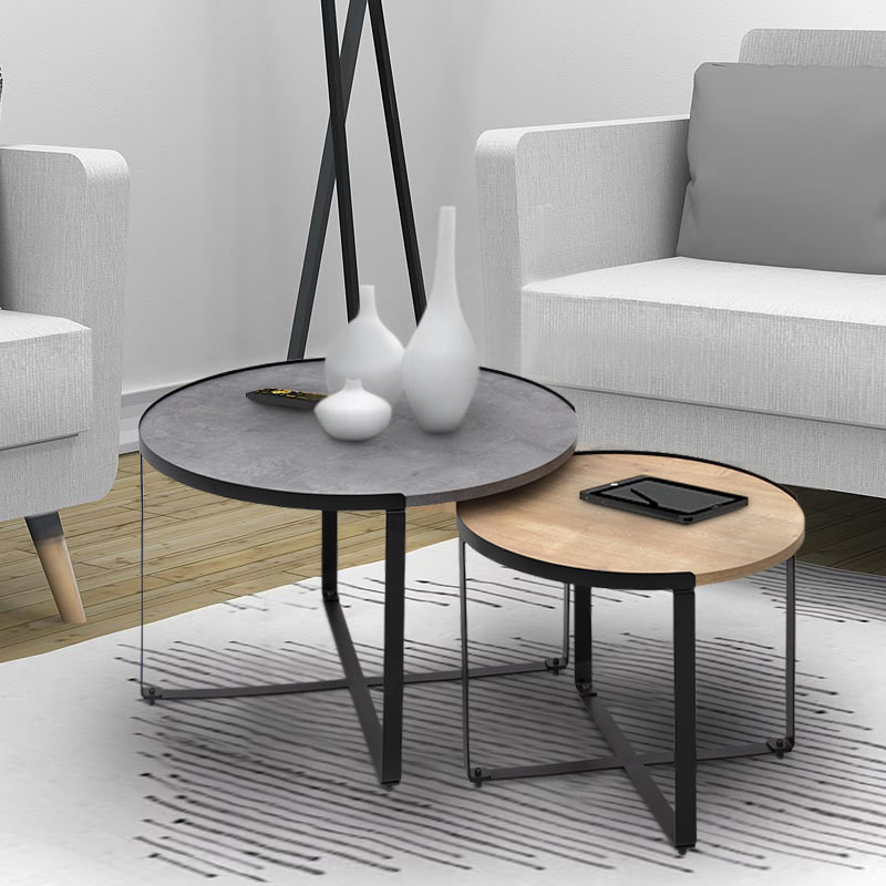 GP028-00722-1 Σετ τραπεζάκια σαλονιού Davis Megapap 2τμχ. χρώμα γκρι σκυροδέματος/φυσικό οξιάς 70x69x46εκ. - Image 1