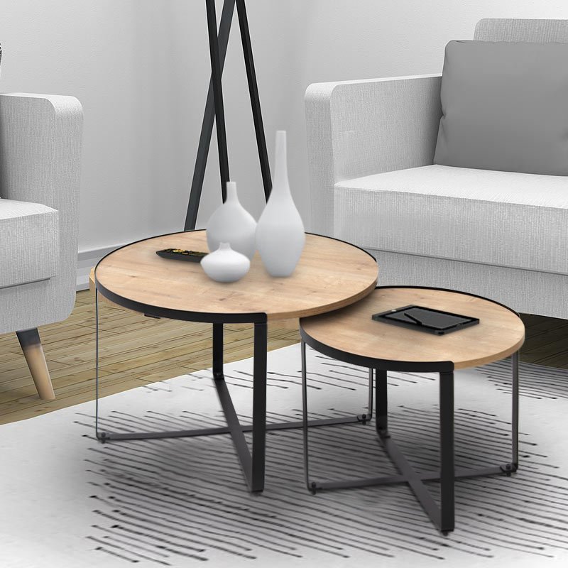 GP028-00723-1 Σετ τραπεζάκια σαλονιού Davis Megapap 2τμχ. χρώμα φυσικό οξιάς 70x69x46εκ. - Image 1