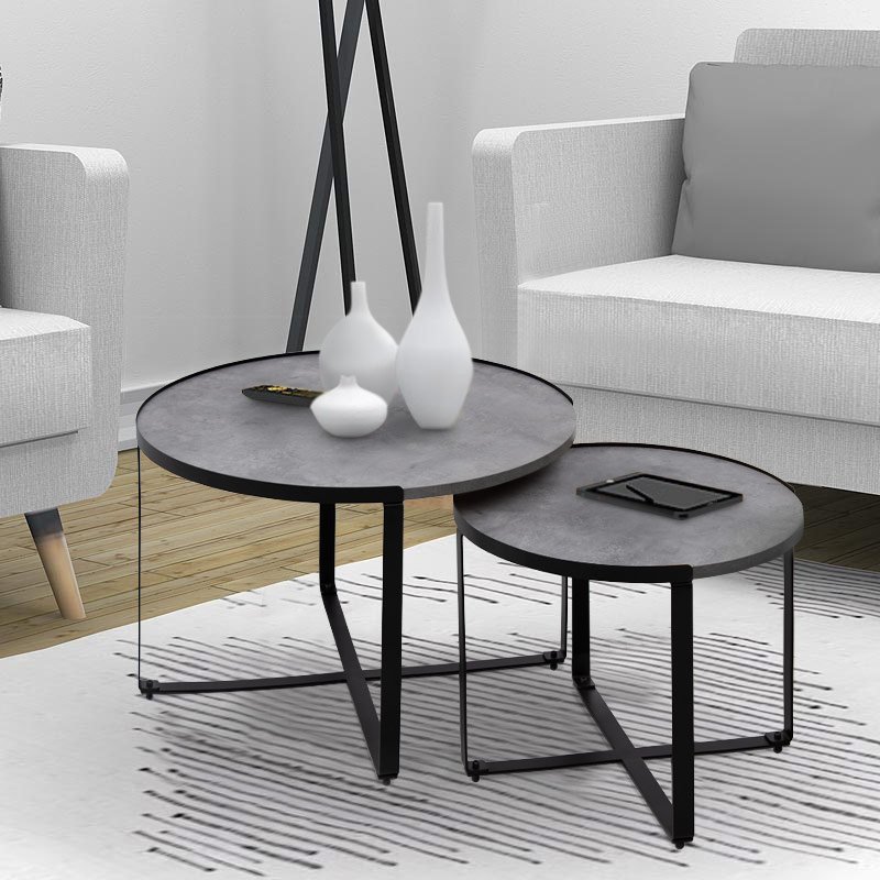 GP028-00724-1 Σετ τραπεζάκια σαλονιού Davis Megapap 2τμχ. χρώμα γκρι σκυροδέματος 70x69x46εκ. - Image 1