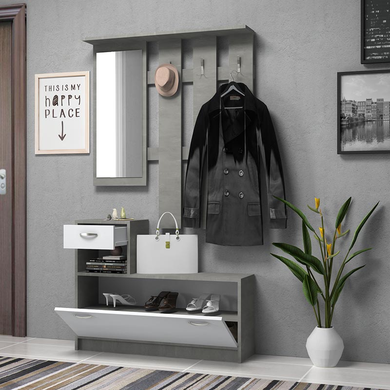 GP028-00801-1 Έπιπλο εισόδου Raynold Megapap χρώμα γκρι σκυροδέματος - λευκό 100x30x180εκ. - Image 1