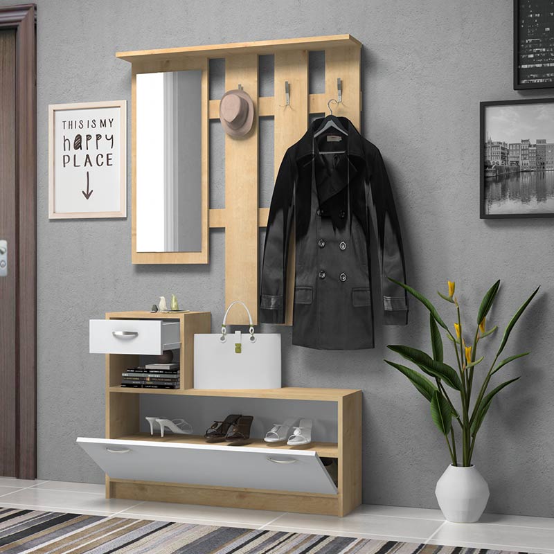 GP028-00802-1 Έπιπλο εισόδου Raynold Megapap χρώμα φυσικό οξιάς - λευκό 100x30x180εκ. - Image 1