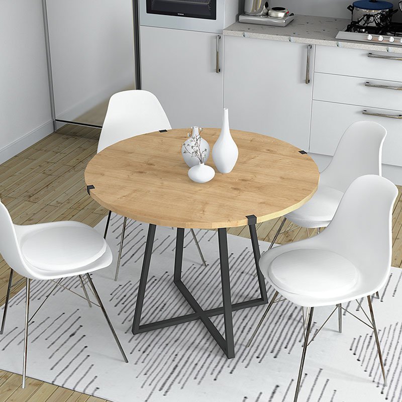 GP028-00921-1 Τραπέζι Rubes Megapap χρώμα φυσικό οξιάς - ανθρακί 120x120x78εκ. - Image 1