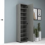 Ντουλάπα ρούχων - παπουτσοθήκη Visla Megapap μονόφυλλη με καθρέπτη χρώμα γκρι σκυροδέματος 45x36x187εκ.