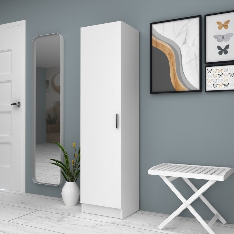 GP028-01071-1 Ντουλάπα ρούχων - παπουτσοθήκη Petro Megapap μονόφυλλη χρώμα λευκό 45x38x180εκ. - Image 1