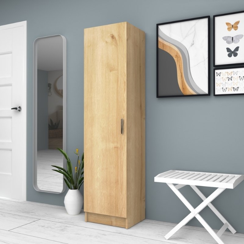 GP028-01072-1 Ντουλάπα ρούχων - παπουτσοθήκη Petro Megapap μονόφυλλη χρώμα φυσικό οξιάς 45x38x180εκ. - Image 1