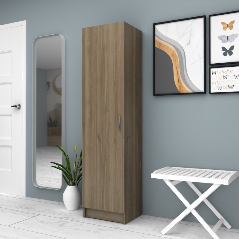 GP028-01073-1 Ντουλάπα ρούχων - παπουτσοθήκη Petro Megapap μονόφυλλη χρώμα καρυδί 45x38x180εκ. - Image 1