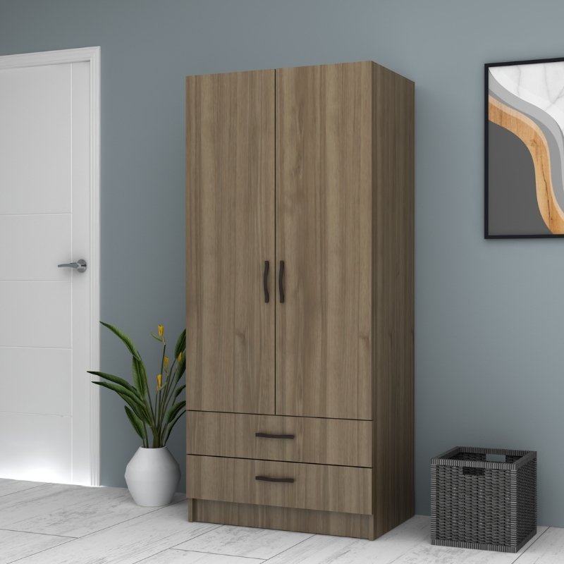 GP028-01093-1 Ντουλάπα ρούχων Ricardo Megapap δίφυλλη με συρτάρια χρώμα καρυδί 80x51,8x181εκ. - Image 1