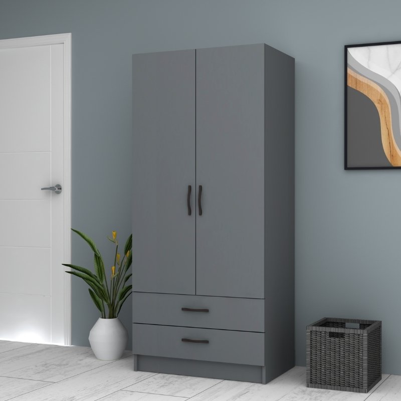 GP028-01094-1 Ντουλάπα ρούχων Ricardo Megapap δίφυλλη με συρτάρια χρώμα ανθρακί 80x51,8x181εκ. - Image 1