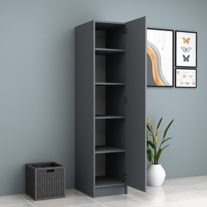 GP028-01114-1 Ντουλάπα ρούχων Ricardo Megapap μονόφυλλη χρώμα ανθρακί 40x51,8x181εκ. - Image 1