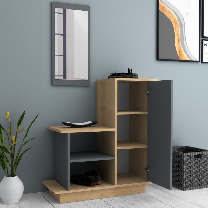 GP028-01131-1 Έπιπλο εισόδου Cute Megapap χρώμα φυσικό οξιάς - ανθρακί 90x35x95εκ. - Image 1